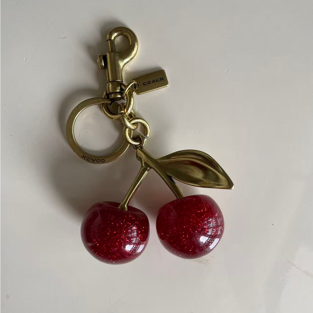 Coach Red Glitter Cherry Key & Bag Charm with Gold-Tone Hardware - Picture 1 of 2
